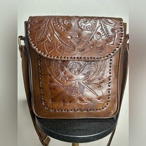 Alexis David Leather Embossed Saddle Purse “Hecho en México” – Boho Western Bag
